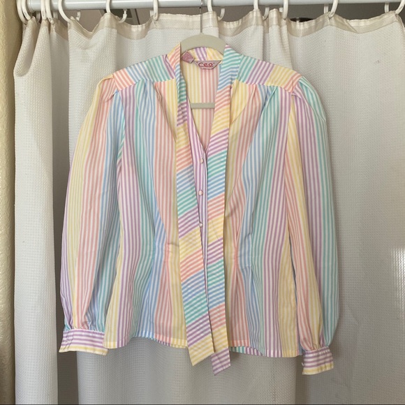 VTG Pastel Stripe Button Up Blouse - Picture 2 of 7
